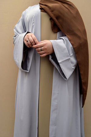 Classic Pale Grey Open Abaya - A A Y A H