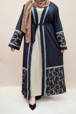 Black Lace Bordered Open Abaya - A A Y A H