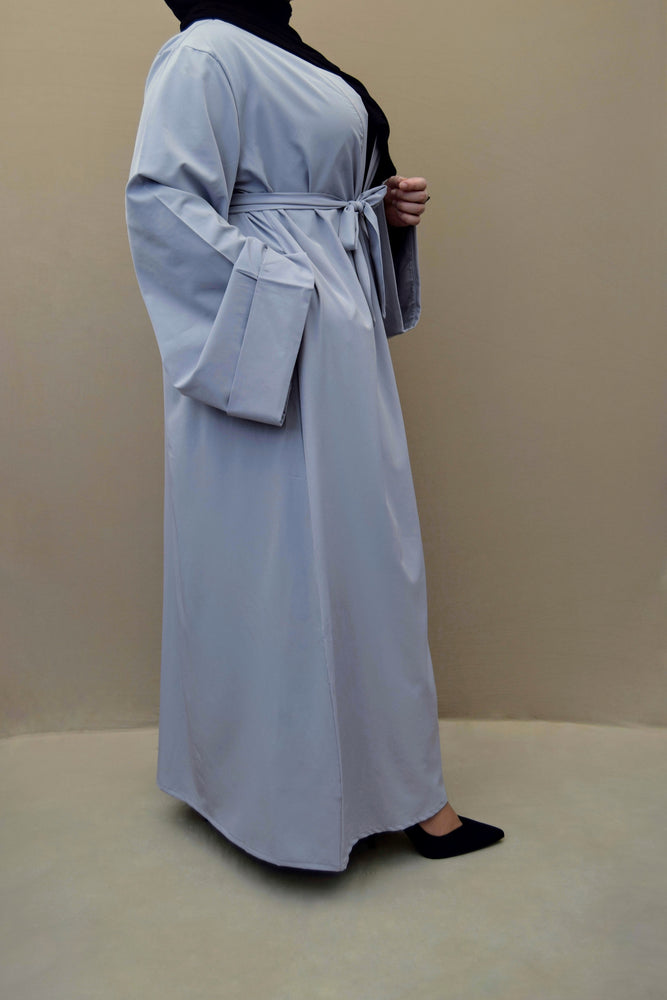 Classic Pale Grey Open Abaya - A A Y A H